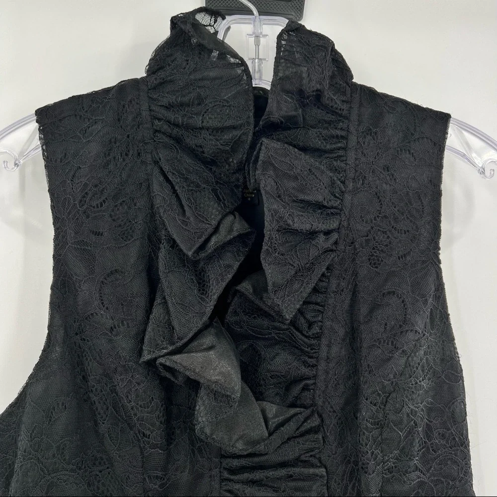 Frock Tracy Reese black ruffle collar seude belt sleeveless dress 4